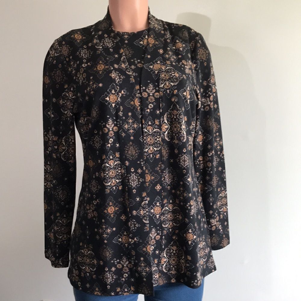 Denim & Co. Printed Heavenly Jersey Tunic Cardigan with Tank Set